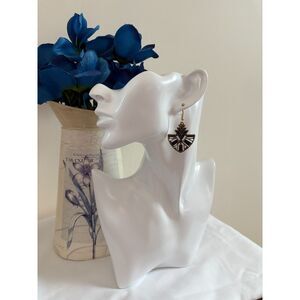 Blue & Gold Fan-Shaped Rhinestone Earrings NWT 2"